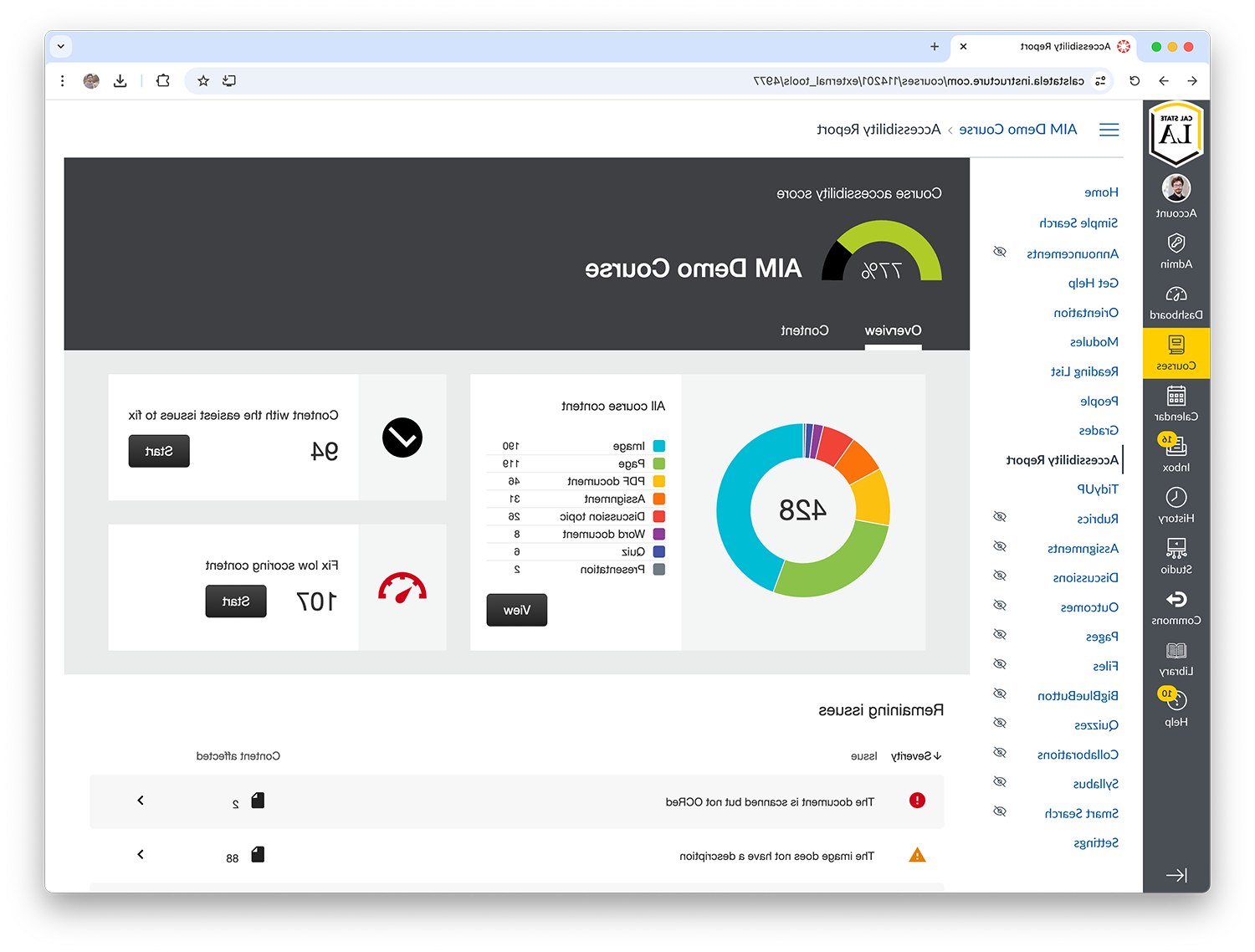 Ally Accessibility Report in Canvas LMS